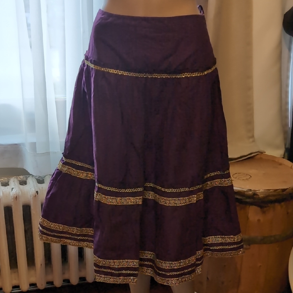 Purple Women's Skirt with Gold Accents 27" Length Bohemian